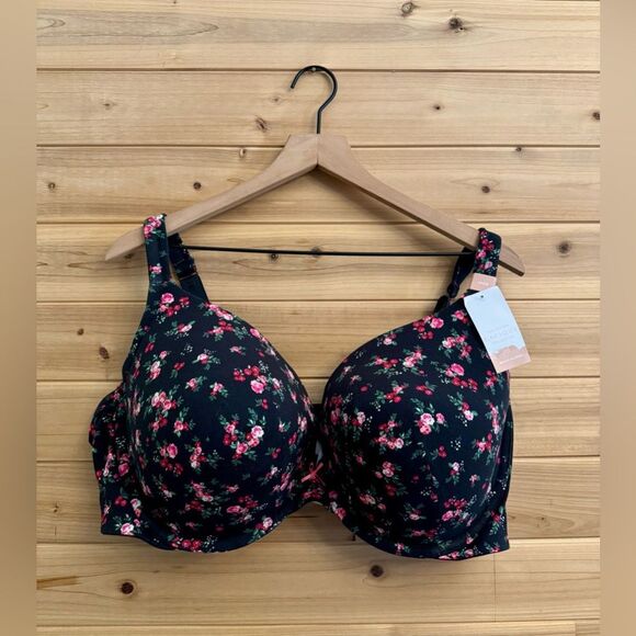 NWT Cacique Size 48DD Floral Print Boost Plunge Cotton Collection Bra - Picture 1 of 10
